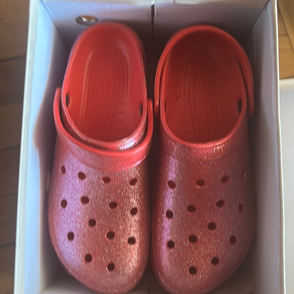 Red multi platform crocs from Akira